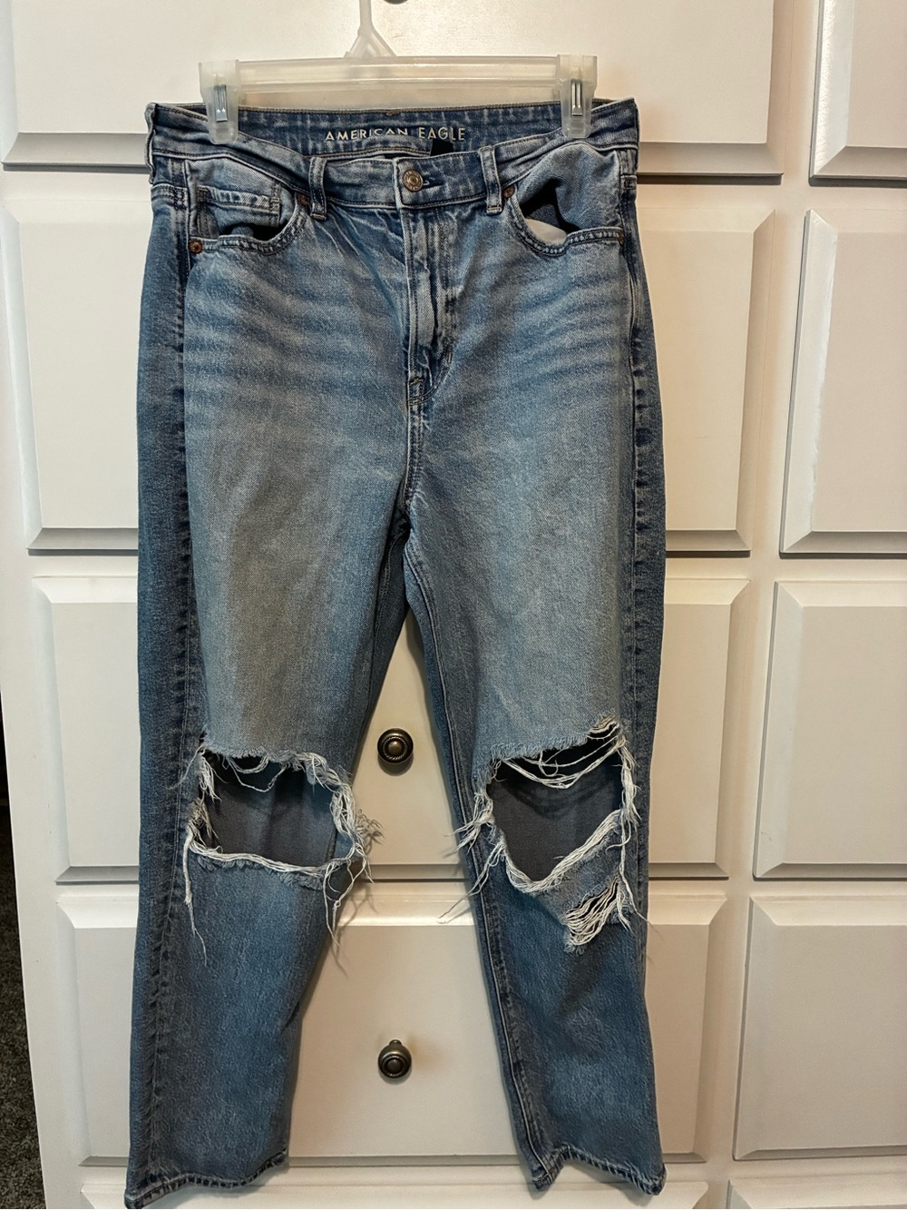 American Eagle Outfitters Distressed Two-Tone Blue Ripped Jeans